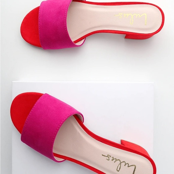 Lulu's Vibrant Pink and Red Block Heels - Picture 3 of 7